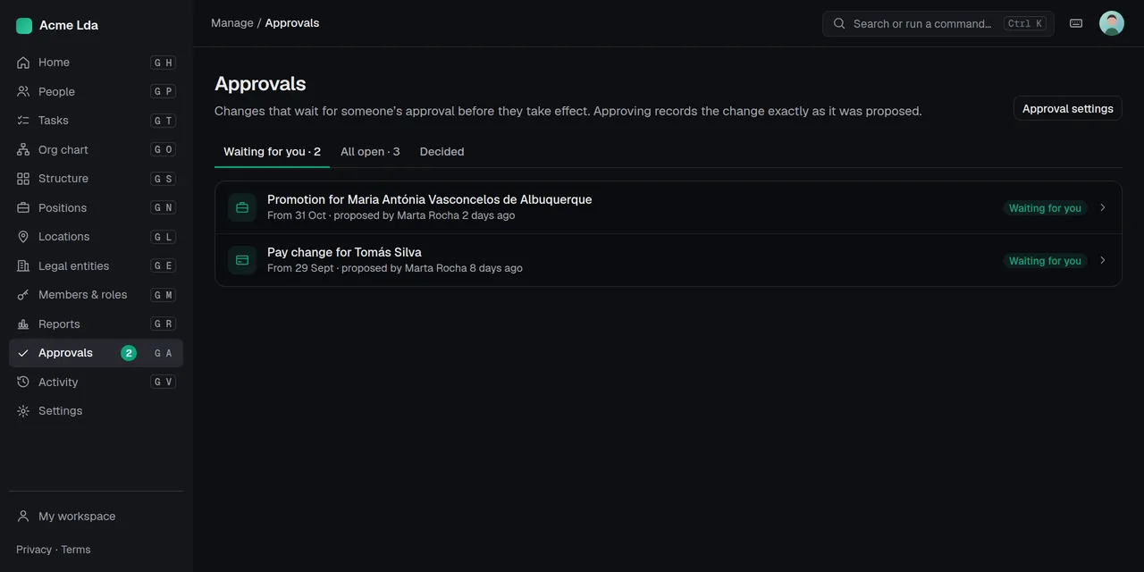 Approvals: the change requests waiting for a decision